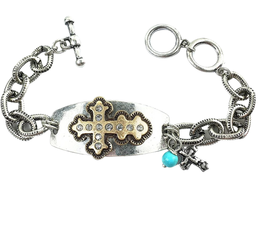 Amazon.com: Western Peak Western Vintage Hammered Plate Cross Chain Rhinestone Bracelet (Silver): Clothing, Shoes & Jewelry