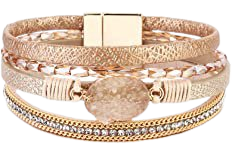 Amazon.com: FANCY SHINY Leather Wrap Bracelet Boho Cuff Bracelets Crystal Bead Bracelet with Magnetic Clasp Jewelry Gifts for Women Teen Girls(7.7", Gold): Clothing, Shoes & Jewelry