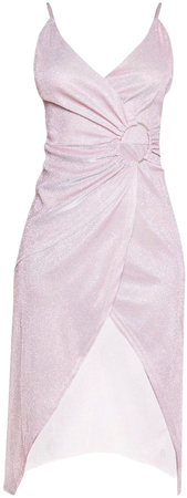 Pale Pink Glitter Ring Detail Wrap Midi Dress | PrettyLittleThing
