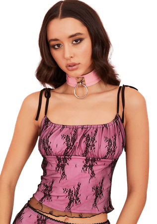Sugar Thrillz Pink Black Floral Lace Ruched Tank Top Stretchy Mesh | Dolls Kill