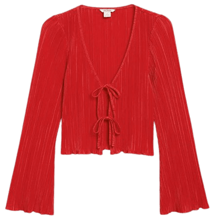 Red pleated tie front top - Red - Monki WW