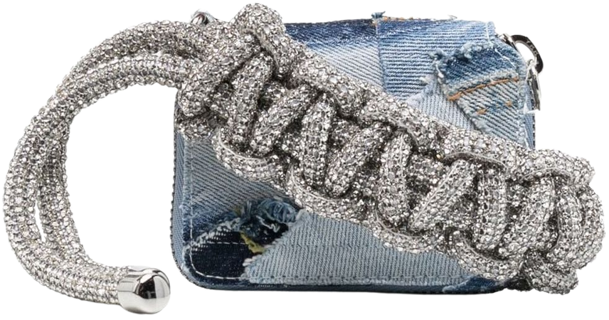 Kara patchwork-denim crystal-strap Wallet - Farfetch