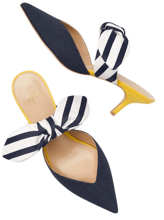 navy and yellow kitten heel shoe Cabi