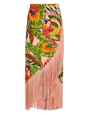 Farm Rio Macaw Leaves Fringe Wrap Skirt | INTERMIX®