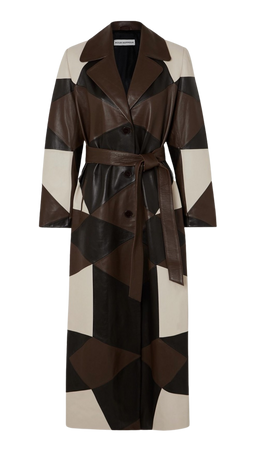 Nour Hammour - Belted Patchwork Leather Coat
