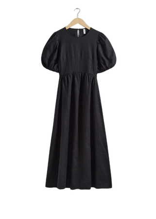 Puff-Sleeve Midi Dress - Black - Midi dresses - & Other Stories US