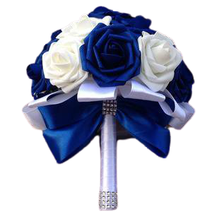 White and Royal Blue Wedding Bouquet for Bridal Bridesmaids - VANRINA