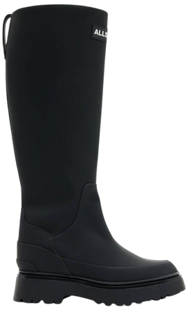 Octavia Knee High Leather Logo Boots Black | ALLSAINTS US
