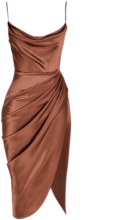 Clothing : Midi Dresses : 'Reva' Toffee Satin Balcony Corset Dress
