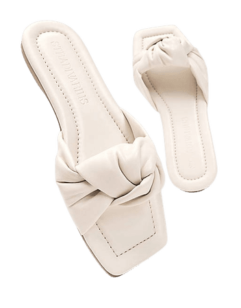 Stradivarius padded knot flat sandals in cream | ASOS