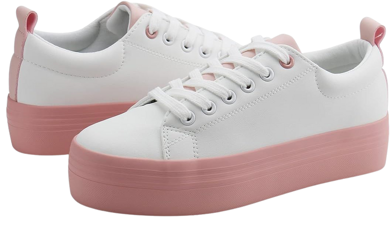 Amazon.com | JABASIC Women Lace Up Platform Sneakers Comfortable Casual Fashion Sneaker Walking Shoes (8,White/Pink) | Walking