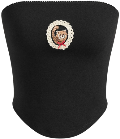 Panda Graphic Embroidery Bowknot Crop Tube Top - Cider