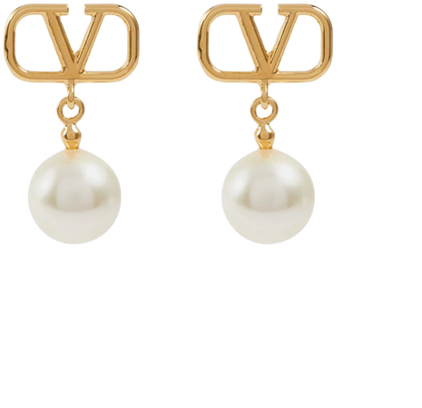 V Logo Faux Pearl Earrings in Gold - Valentino | Mytheresa