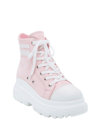 Pastel Pink Varsity Stripe High-Top Platform Sneakers