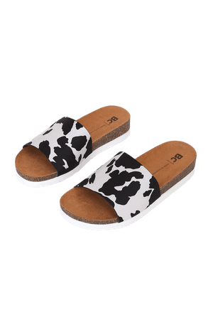 BC Footwear Get Going - Cow Print Slide Sandals - Wedge Sandals