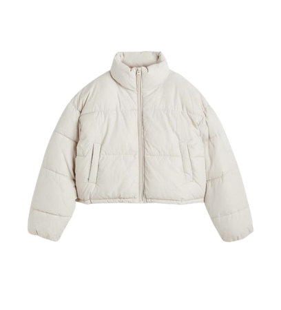 puffer cream jacket coat crop