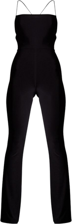 Black Lace Back Slinky Flared Jumpsuit | PrettyLittleThing USA