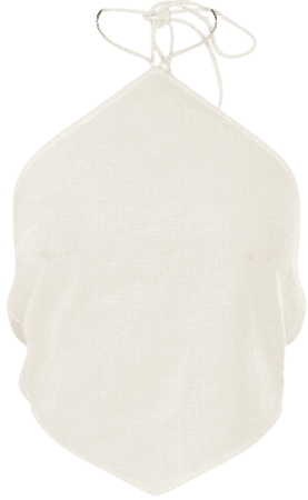 Off White Linen Feel Halter Crop Top | PrettyLittleThing USA