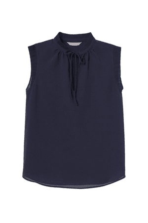 Pleated-collar Blouse - Dark blue - | H&M US