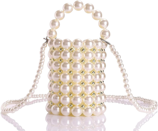 Abvokury YUSHINY Beaded Handbag for Women White Pearl Decoration Evening Bags with Detachable Chain Inner Bag Medium: Handbags: Amazon.com