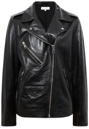 Reiss Black Sutton Oversized Leather Biker Jacket | REISS USA