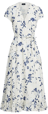 Floral Crinkled Cotton Wrap Midi Dress