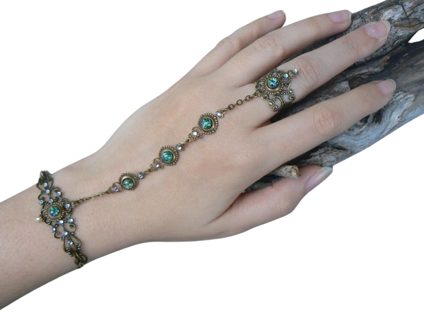 opal hand chain, green fire opal,green slave bracelet,elfin hand chain,festival jewelry,bohemian, Renaissance cosplay,moon goddess,pagan