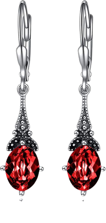 Amazon.com: Vintage Leverback Ruby Earrings Sterling Silver Retro Drop Earrings with Oval Red Simulated Birthstone Crystal from Austria, Earrings Gifts Birthday Jewelry for Women Girls: Clothing, Shoes & Jewelry