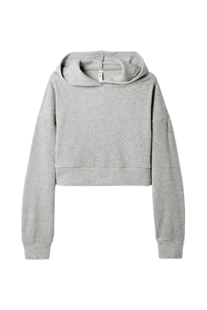Gray Muse cropped ribbed fleece hoodie | Alo Yoga | NET-A-PORTER
