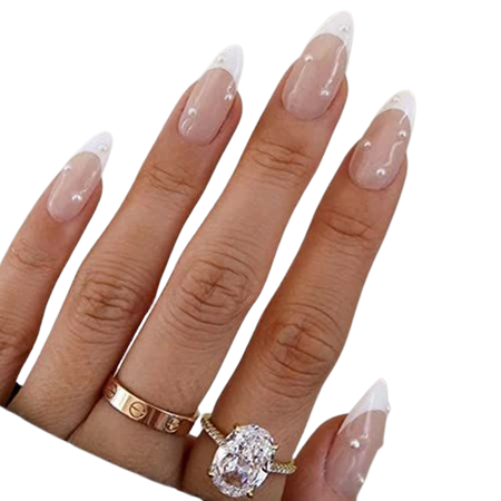 Amazon.com: YoYoee Almond Fake Nails Cute White Press on Nails Tips French Short False Nails Pearl Full Cover Stick on Nails for Women and Girls 24Pcs : Beauty & Personal Care