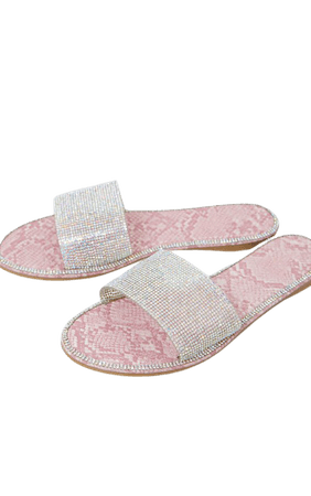 Pink Snake Hot Fix Diamante Clear Slides | PrettyLittleThing USA