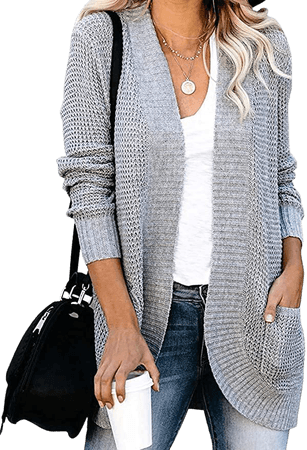 MEROKEETY Womens Long Sleeve Open Front Cardigans Chunky Knit Draped Sweaters Outwear with Pockets. at Amazon Women’s Clothing store