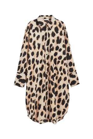 Oversized Shirt Dress - Light beige/leopard print - Ladies | H&M US