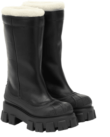 Monolith Shearling-Lined Leather Boots - Prada | Mytheresa