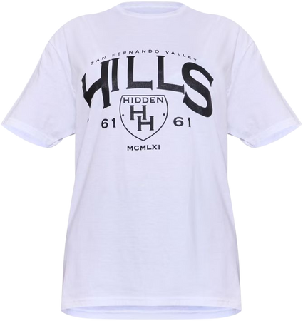 Prettylittlething White Hidden Hills Print T Shirt | PrettyLittleThing USA