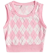 Verdusa Women's Argyle Print Sleeveless Scoop Neck Tank Sweater Vest Top Pink M at Amazon Women’s Clothing store