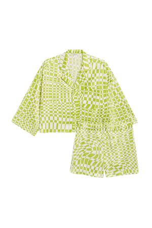 Green satin pyjama set - Wavy checkerboard - Sleepwear - Monki WW