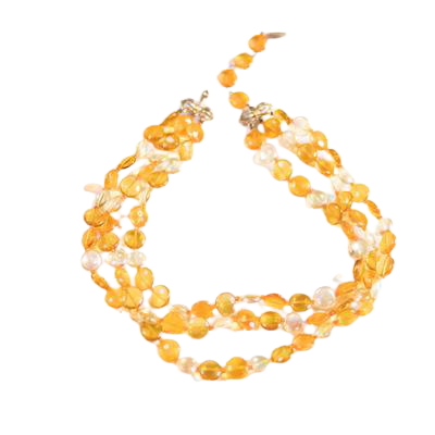 Vintage Marvella Orange and Yellow Glass Bead Triple Strand Necklace - Vintage Meet Modern