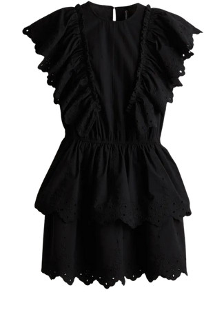 Flounced Cotton Dress - Round Neck - Sleeveless -Black -Ladies | H&M US
