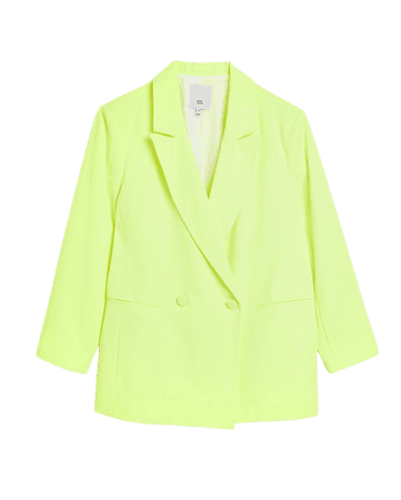 Yellow neon double breasted oversized blazer | River Island