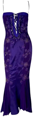 S/S 2005 Emanuel Ungaro by Giambattista Valli Rhinestone Purple Lace-Up Gown For Sale at 1stDibs