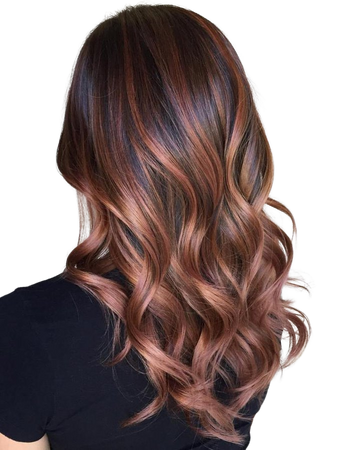 chocolate hair with rose gold highlights