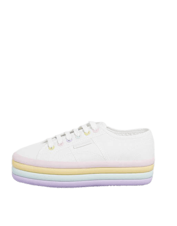 Superga 2790 lace up pastel flatform sneakers in white canvas | ASOS