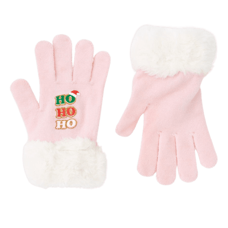 Ho Ho Ho Furry Trim Gloves - Pink | Claire's US