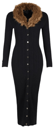 Faux Fur Collared Knitted Dress | Karen Millen