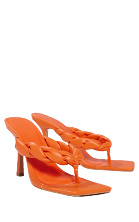 Bright Orange Plaited Strappy Thong High Heel Mules | PrettyLittleThing USA