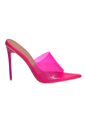 Prove Your Point Perspex Pointed Mule Heels in Hot Pink | Oh Polly
