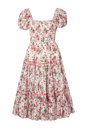 Masie Shirred Printed Cotton-voile Midi Dress - Pink