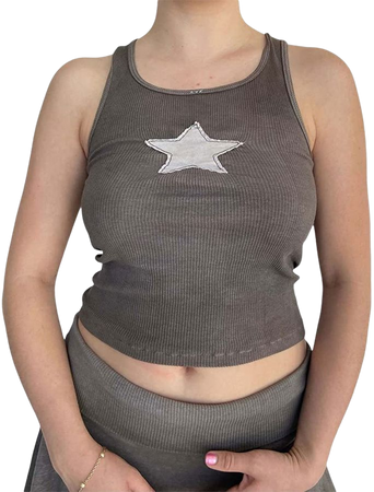 Women Vintage Summer Y2K Tank Tops Retro Star Printed Sleeveless Crop Vest Tops for Streetwear (Brown, Large) at Amazon Women’s Clothing store