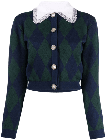 Alessandra Rich detachable-collar argyle-knit cardigan